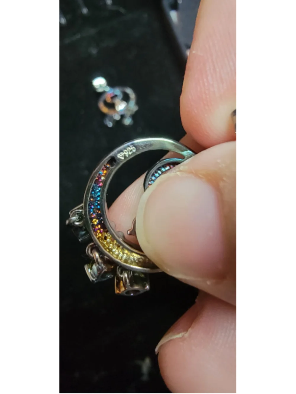 Y2K Sterling Silver Rainbow CZ & Green Peridot Dangle Earrings 925 Thailand